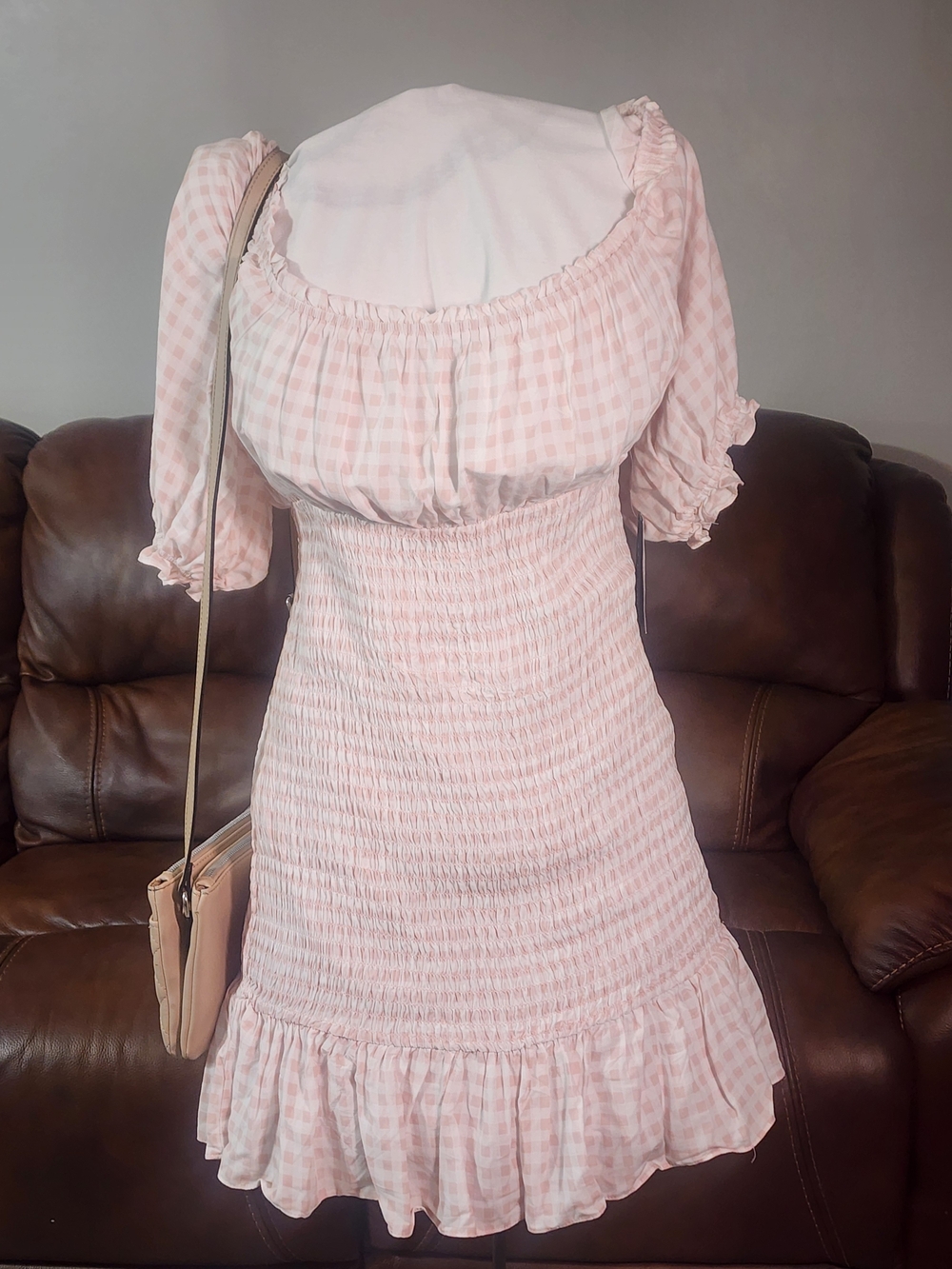 As U Wish Pink Gingham Smocked Mini Dress
